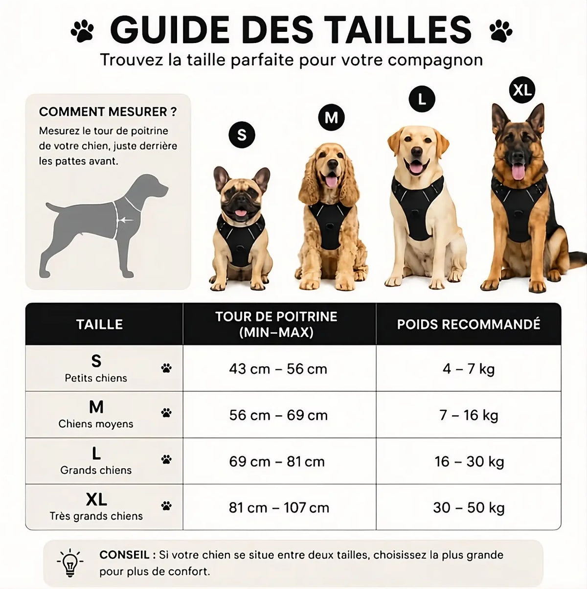 Harnais Anti-Traction Chien – Sans Étranglement, Double Attache & Poignée de Contrôle Le Refuge Félin Canin