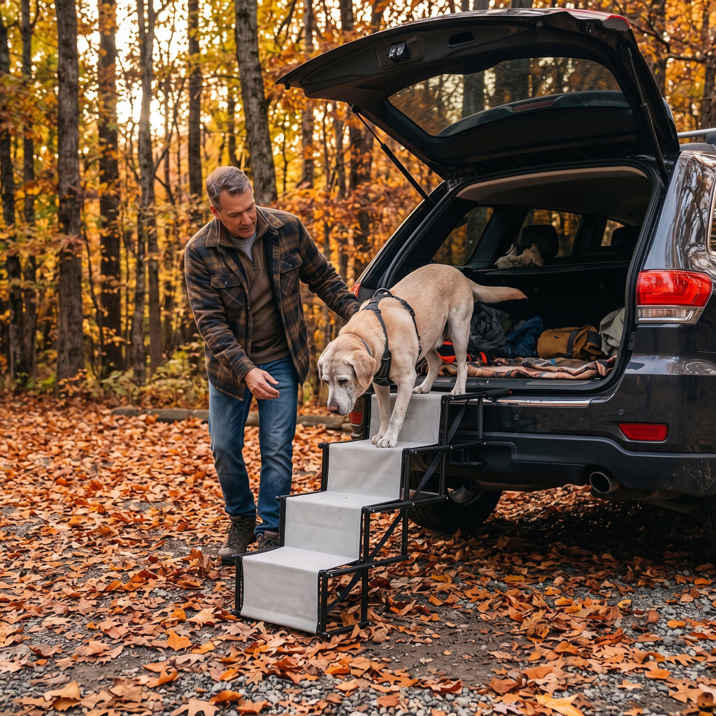 Escalier Pliable pour Chien – Rampe à Marches pour Voiture et Coffre, Charge Max 75 kg Le Refuge Félin Canin