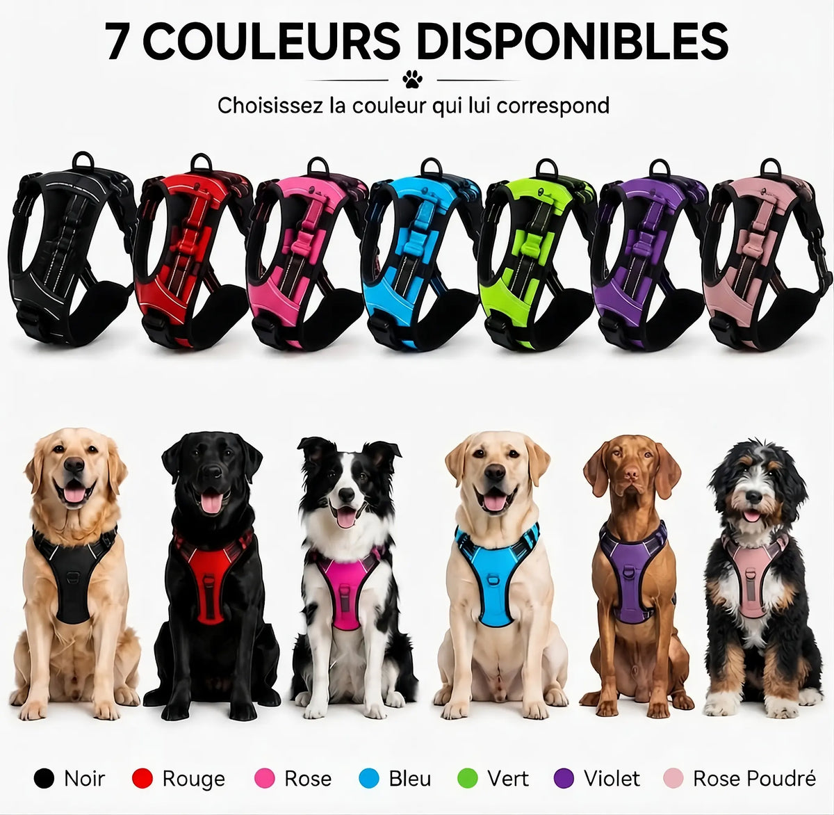 Harnais Anti-Traction Chien – Sans Étranglement, Double Attache & Poignée de Contrôle Le Refuge Félin Canin